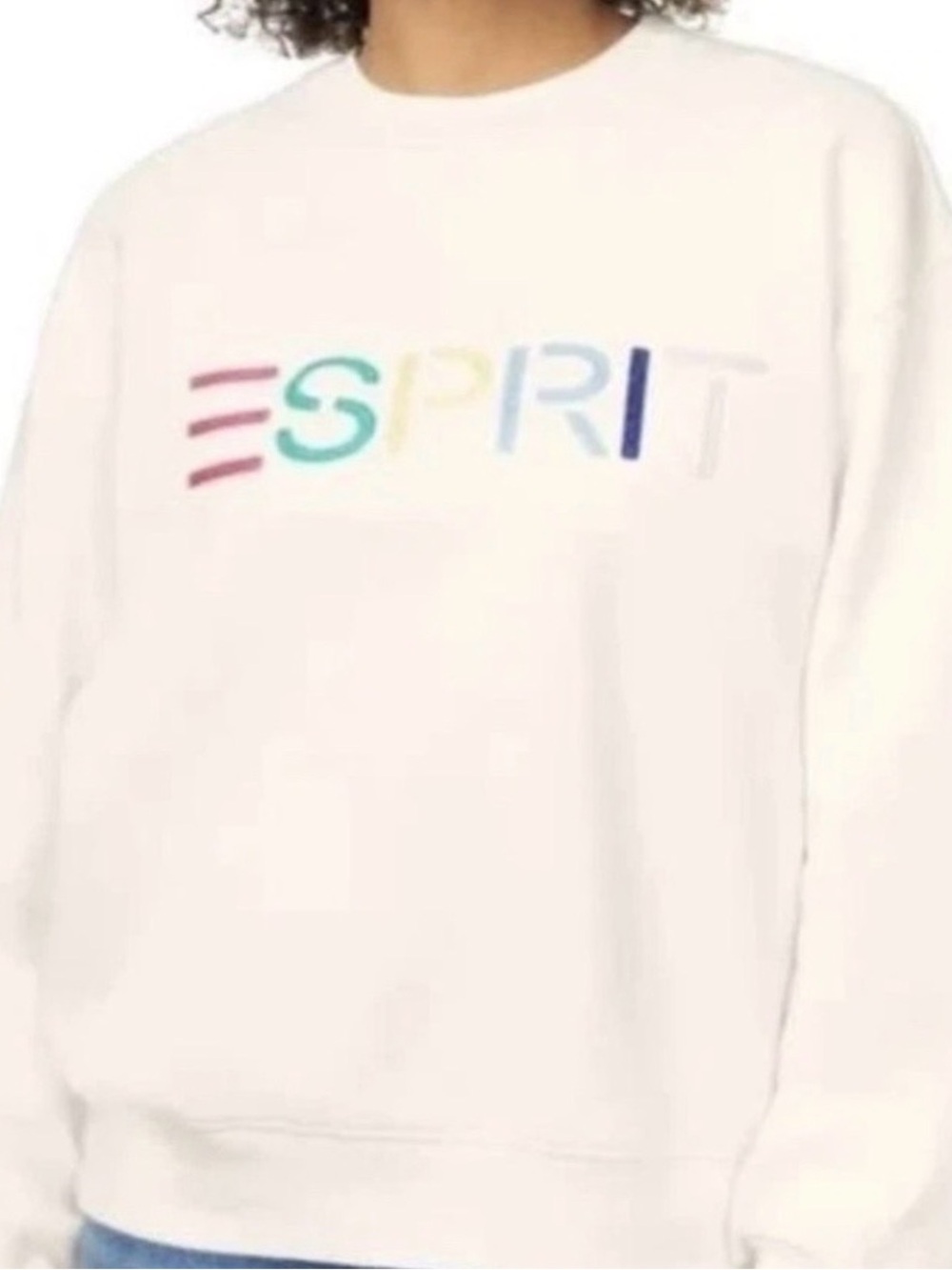 NWT Esprit White Sweatshirt with Multicolor Embroidered Logo Costco - Picture 5 of 5